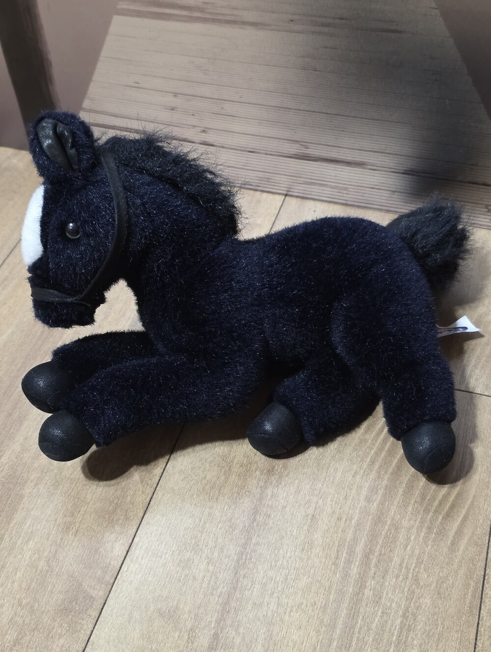 1990 Mary Meyer Black White Blaze Horse Laying 15" Plush Stuffed Animal Retired